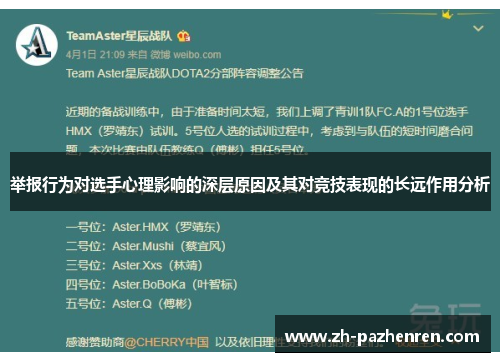 举报行为对选手心理影响的深层原因及其对竞技表现的长远作用分析