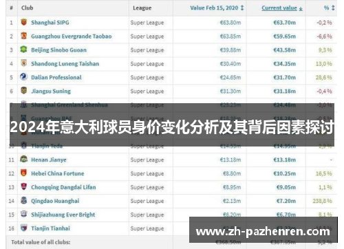2024年意大利球员身价变化分析及其背后因素探讨