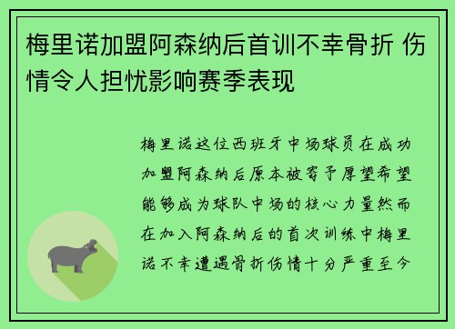 梅里诺加盟阿森纳后首训不幸骨折 伤情令人担忧影响赛季表现 梅里诺加盟阿森纳后首训不幸骨折 伤情令人担忧影响赛季表现